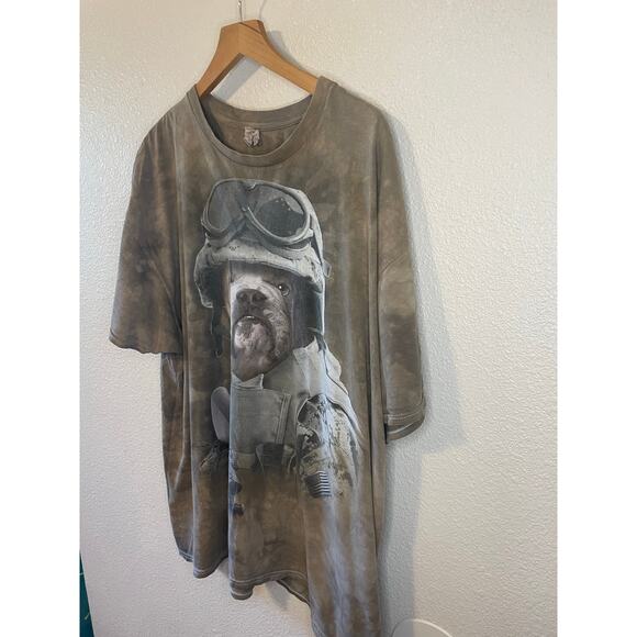 The Mountain Mens Cotton Y2K Green Tie Dye Bull Dog Army Graphic Tee Size 2XL - Picture 11 of 14